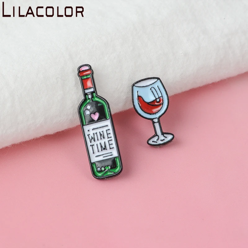 

Wine Time Mini Cute Wine And Wine Glasses Couple Pins Red Wine Bottle cup Brooches Enamel Pin Badge For Lovers Best Friend Pins