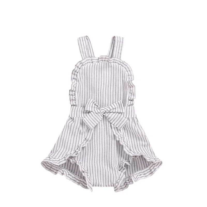 

Summer Children Newborn Girls Backless Design Jumpsuit Casual Sleeveless Striped Print Bodysuit Outfits