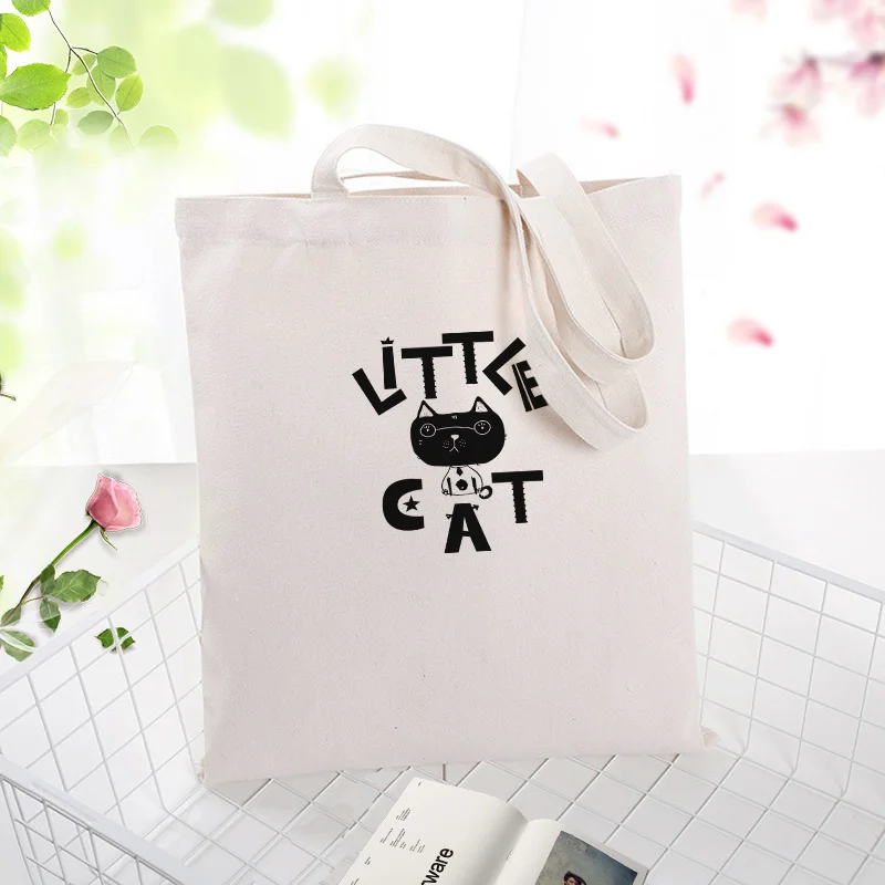 

cat Handbag Canvas Tote Bag Custom Print Logo Text DIY Daily Use Eco Ecologicas Reusable Shopping Bag Recycle