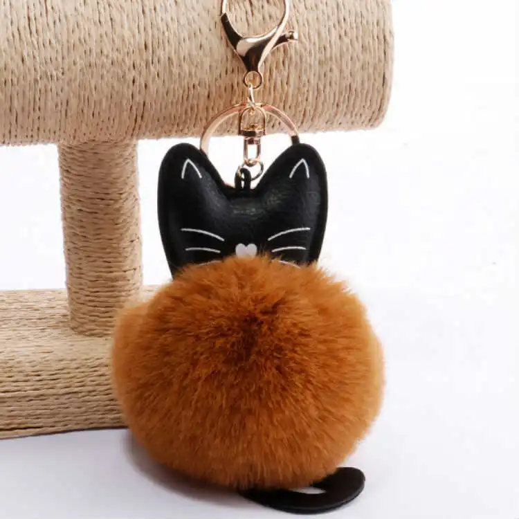 Горячая Pu Черный кот Pom-ключ "Помпон" кольцо сумка автомобиль кулон Kitty пушистый шар брелок кулон производители оптом