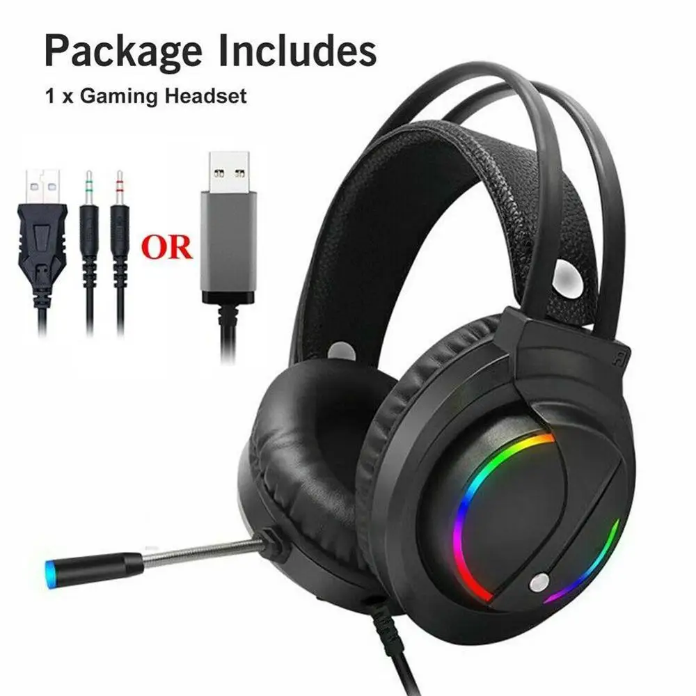 Professional Led Light Gaming Headphones For Computer Bass Stereo Headset PS4 Wired PC Over Mic Adjustable Gifts Ear With G