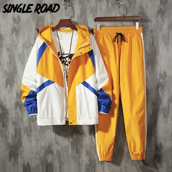 

SingleRoad Men's Japanese Streetwear Sets Sportswear Tracksuit Men Patchwork Hip Hop Jacket Sweatpants Jackets Joggers suits