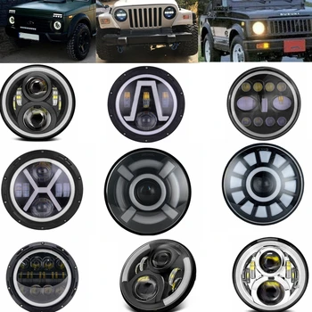 

2xLada Niva Urban 7inch Led Headlight Hi/Low H4 Light Halo Angle Eyes DRL Headlamp For Jeep Wrangler Off Road 4x4 suzuki samurai