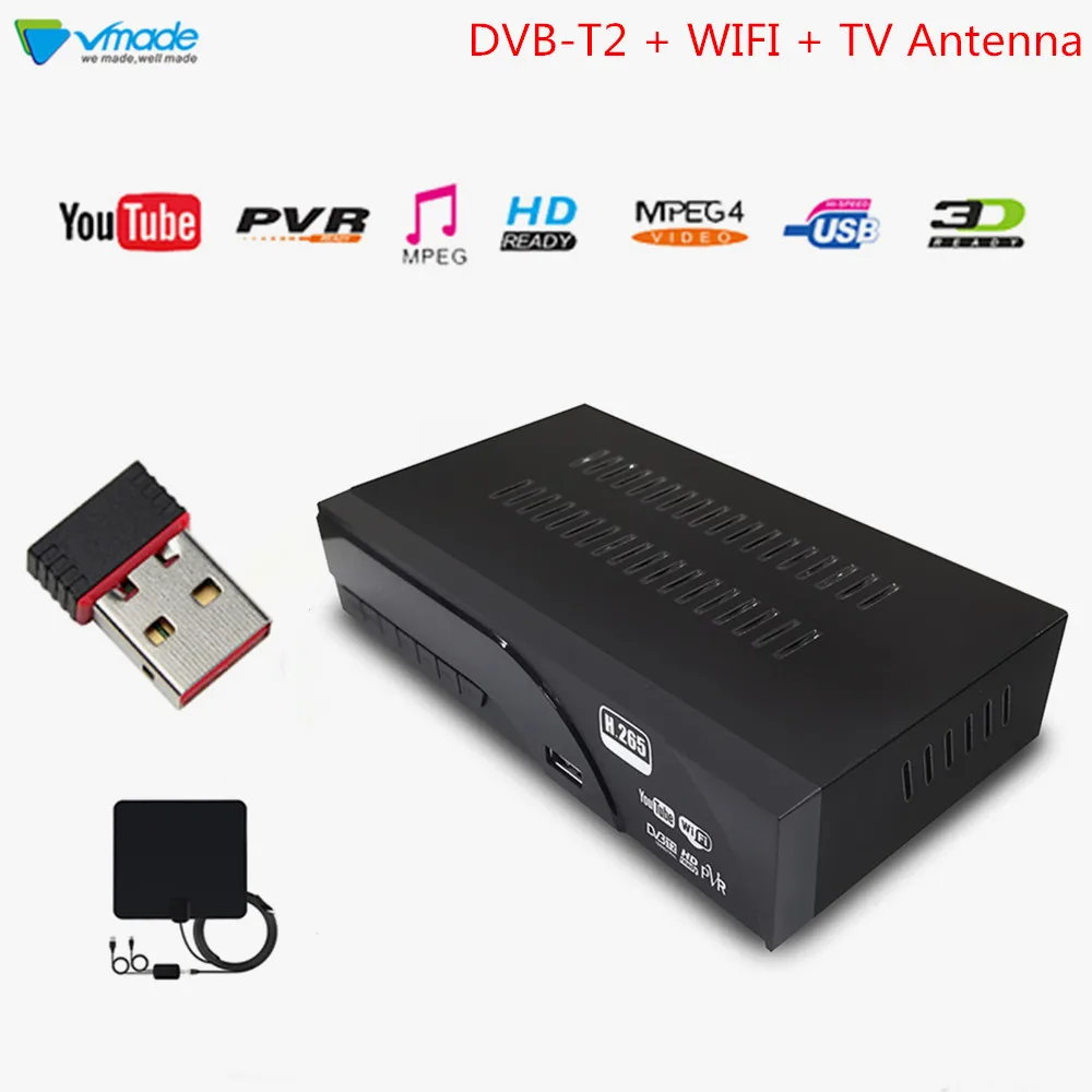 Vmade Горячая DVB-T2/T ТВ приемник wifi с ТВ антенной встроенный H.265/HEVC HD цифровой эфирный рецептор поддержка Youtube AC3