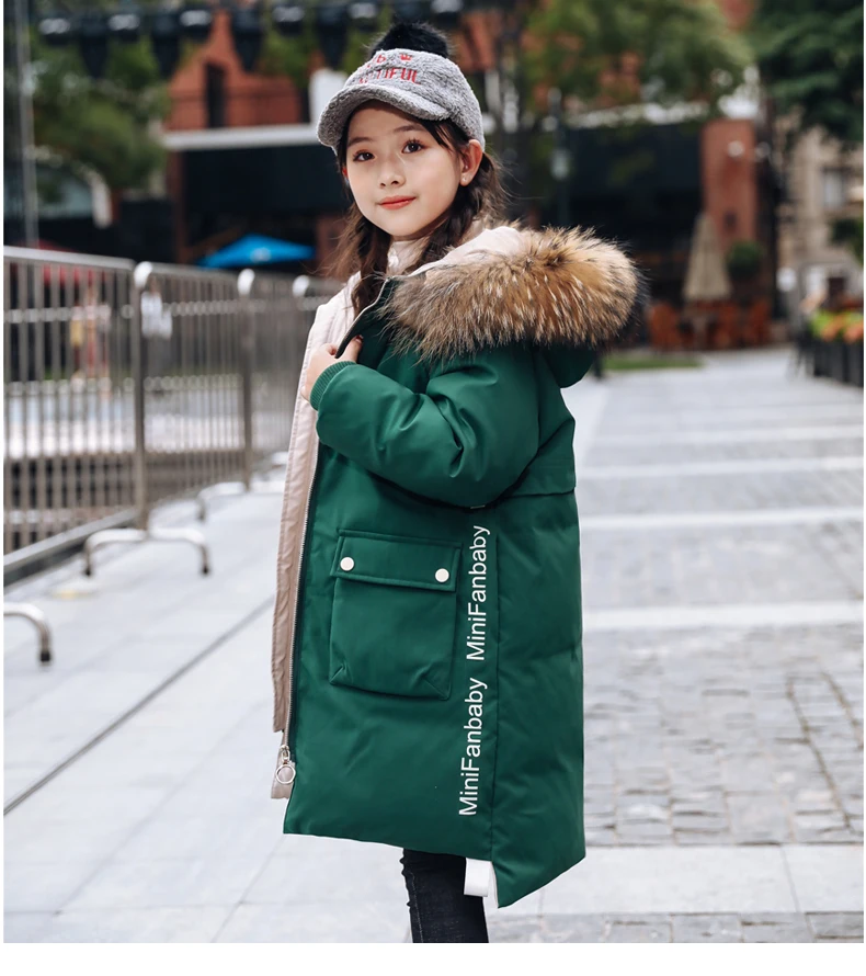 Модный брендовый пуховик для девочек; теплые детские парки; пальто с натуральным мехом для детей и подростков; плотная верхняя одежда для холодной зимы; 8807