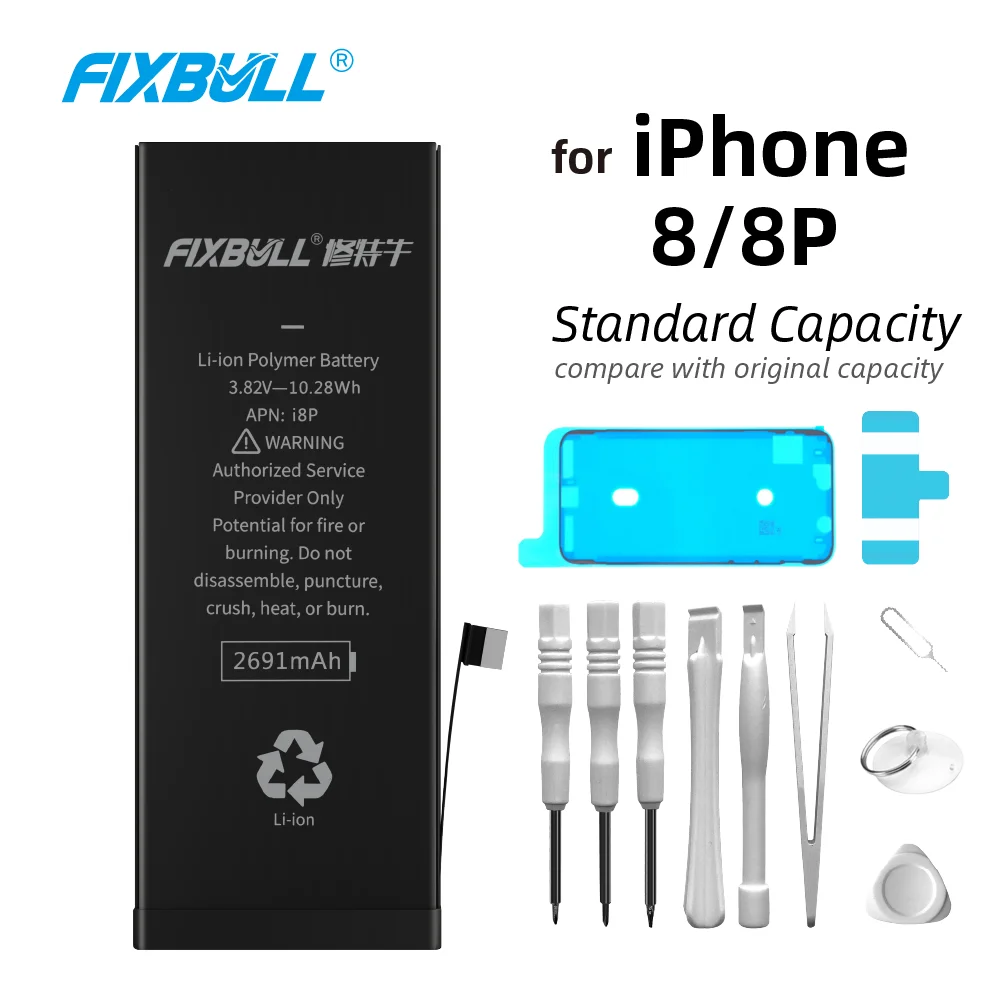 

FIXBULL Lithium Battery For iPhone 8 8P 8 Plus With Free Tools Kit Real Standard Capacity Batteries Replacement 0 Cycle