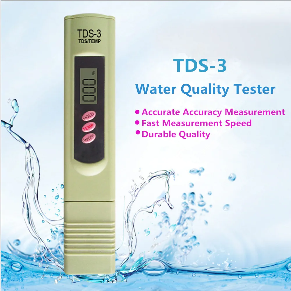 

PPM Meter Digital LCD Tester TDS-3 Meter Measuring Water Tester Quality Purity Testing Tool Filter Testing Pen 0-9990 PPM
