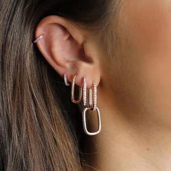 

925 sterling silver paper clip huggie hoop earring geometric rectangle hoop minimal delicate 925 jewelry