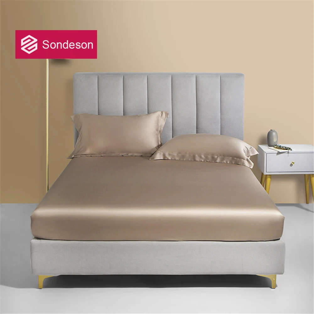 

Sondeson Top Grade 100% Silk Fitted Sheet Double Queen King Flat Sheet With Elastic Band Mattress Cover Pillowcase Free Shipping