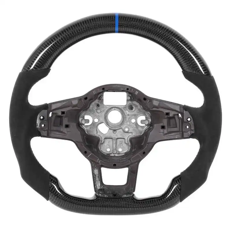 Carbon Fiber Steering Wheel Suede Blue Stitching Fit for Volkswagen