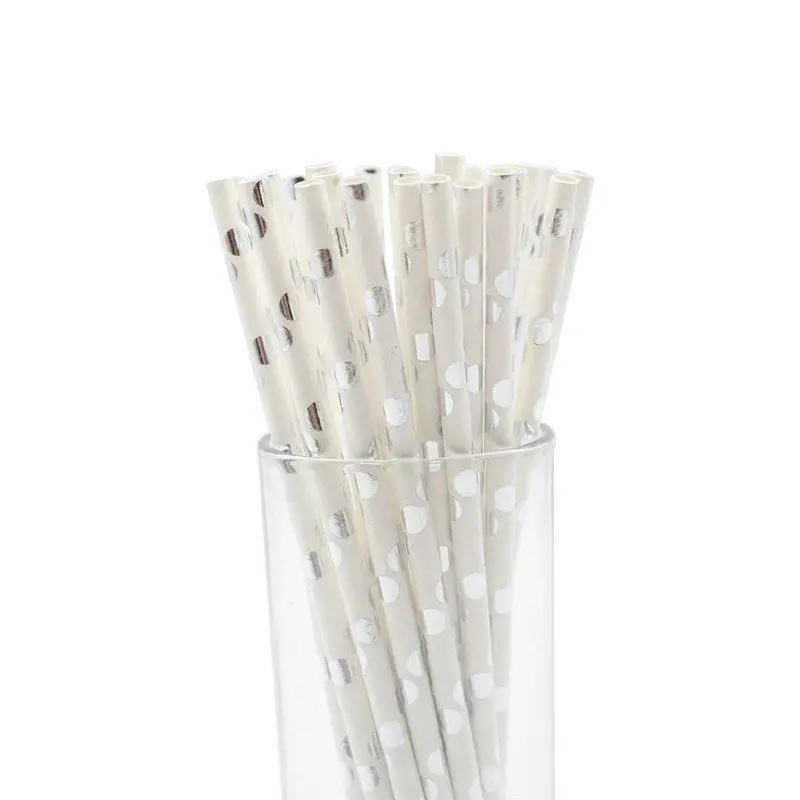 Paper Straw 25pcs Праздничные вечерние одноразовые посуда бумажные тарелки, чашки, серебристые соломинки для детей, праздничные вечерние принадлежности для взрослых - Цвет: Paper Straw 25pcs