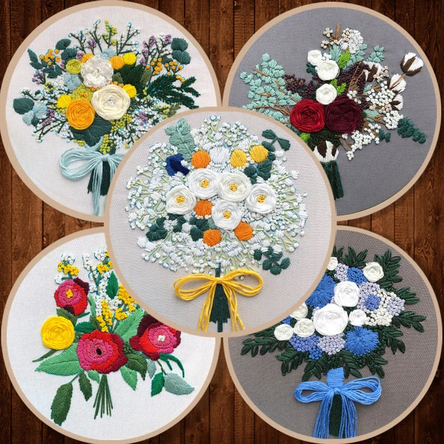 Holding Flowers Embroidery Kit for Beginner, Modern Floral