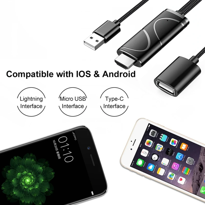 Дисплей кабель программный ключ 1080P USB к HDMI Кабель Micro-USB/type-C интерфейс Поддержка 4K Совместимость с Android и IOS