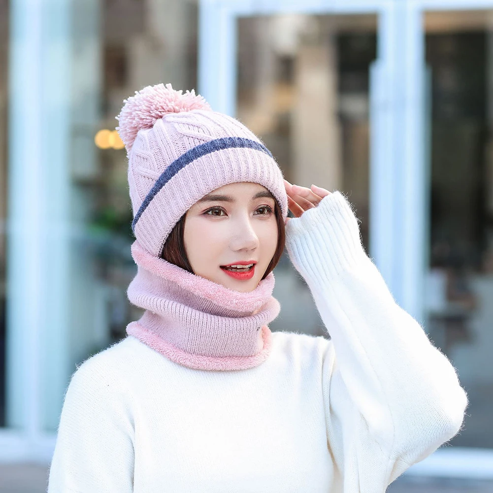 

Women's Fashion Beanie and Scarf Set Solid Color Winter Warm Knitted Skull Cap Sweat Winter Set