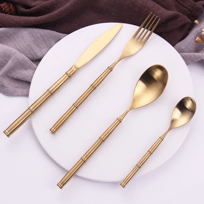 

Western style Gold Plated Cutlery Dining Knives Forks Teaspoons Set 304 stainless steel Golden Luxury Dinnerware Tableware Spoon