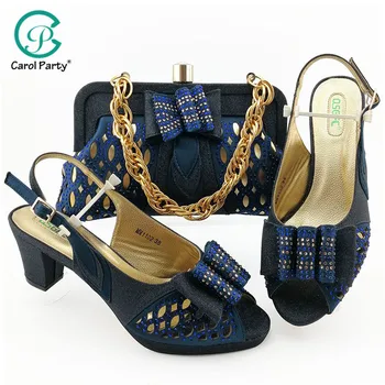 

New Arrival D.blue Italian Shoes with Matching Bag Set Decorated with Rhinestones African Shoe and Bag Set To Match for Party