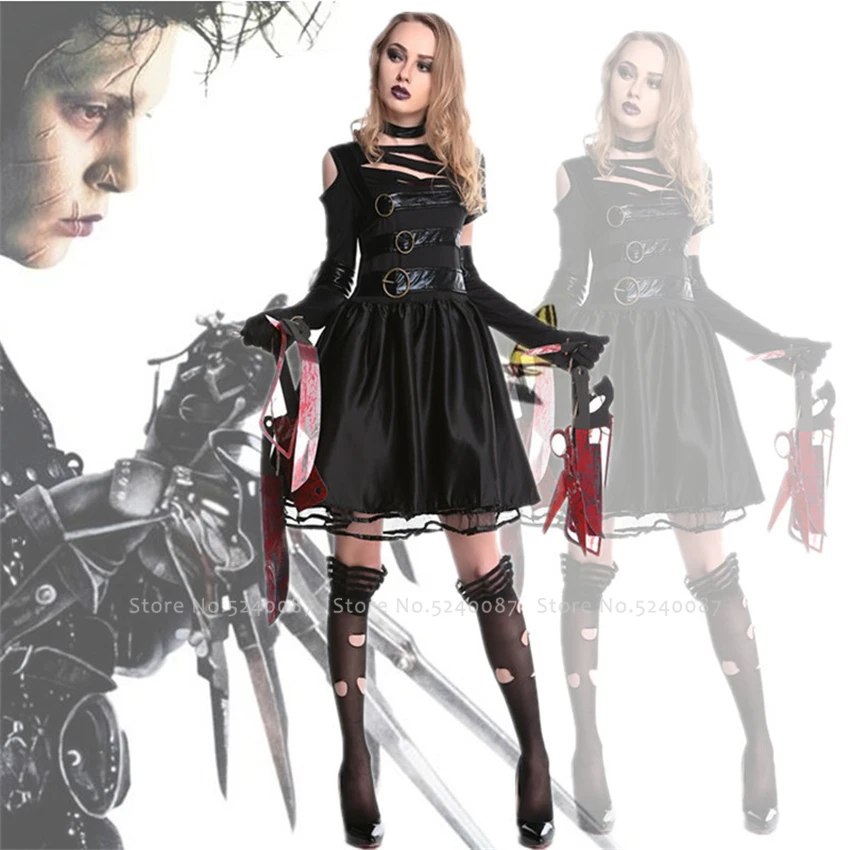 

Halloween Lady Edward Scissorhands Scary Cosplay Costume Steampunk Killer Sexy Day of The Dead Zombie Vampire Party Gothic Dress