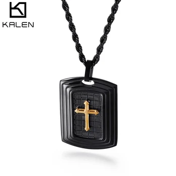 

KALEN Orthodox Cross Pendant Necklace Men Christian Jesus Jewelry Stainless Steel GoldBlack Crucifix Chain Necklaces