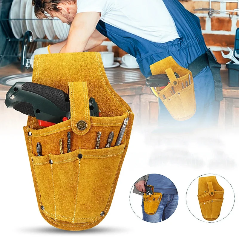 Cowhide Drill Holster Waist Tool Bag Electric Waist Belt Tool Pouch Bag With Belt For Power Drill Electric Screwdriver
