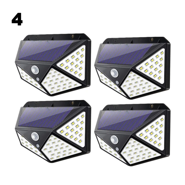 Solar LED Lights Outdoor Garden 100 LED Motion Sensor Wall Lights IP65 Waterproof Lamp For Yard Exterior Wall Fence Patio 4 PACK