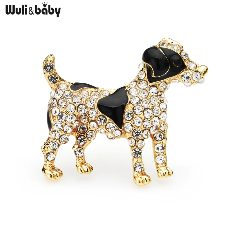 Wuli & baby Dello Smalto Spot Dog Spille Delle Donne Del Rhinestone Animali Domestici Del Cane Animale Del Partito di Casual Spilla Spilli Regali