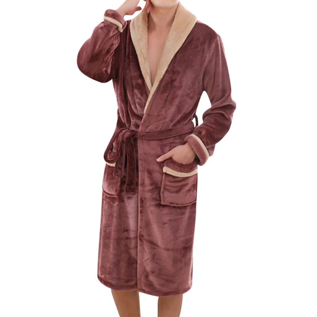 Мужская хлопковая ночная рубашка, Повседневная Ночная рубашка с длинными рукавами, плотная Фланелевая пижама, Мужская одежда, халат, длинная Пижама