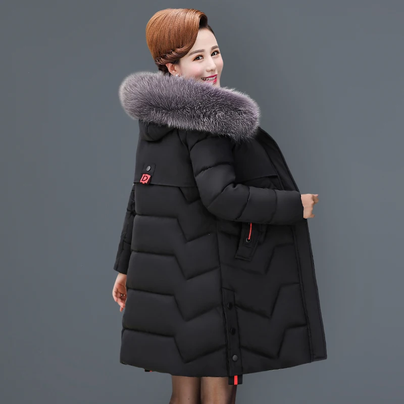 Новинка одежда для среднего возраста теплое пуховое пальто из хлопка женская