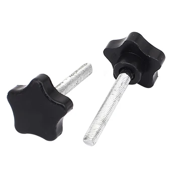 

2pcs M8 x 60mm Male Thread Plastic Screw On Button Clamp Head Star Black Handle