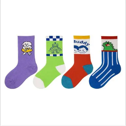 3-12Year 4Pairs Pack Children Socks Autumn Letters Street Sports Style Personality Kids Boy Girls Cartoon Kids Tube Socks kids socks