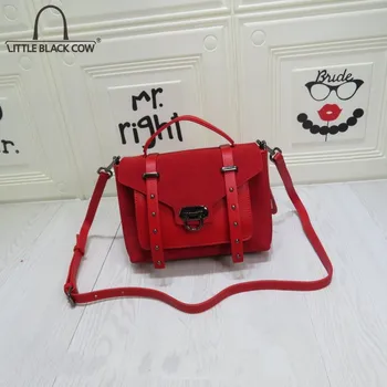 

Vintage Genuine Leather Messenger Bag Women 2020 Handbag Fashion Tote Rivet Single Crossbody Bags Office Ladies Shoulder Bag