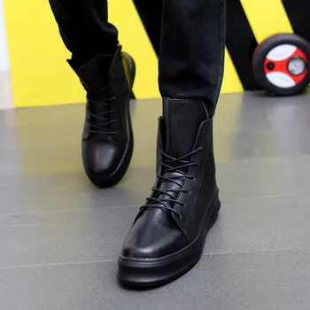 

High Top Sneakers Man Black 6cm Hidden Heel Shoes Mens White Leather Sneakers Men Side Zipper Hip Hop Shoes Men Leather Sneakers