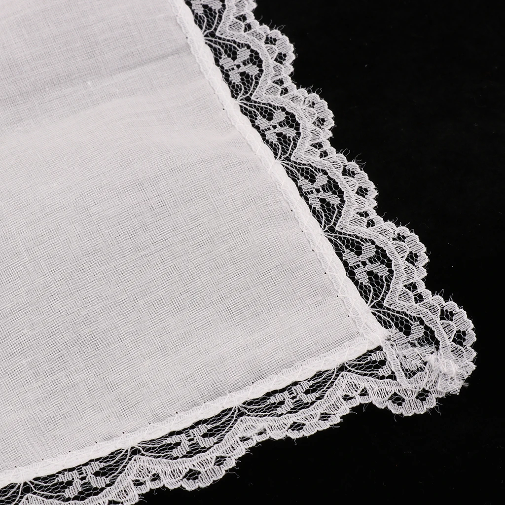 10x Ladies Hanky Embroidery Cotton Handkerchiefs Lace Border White Hankie