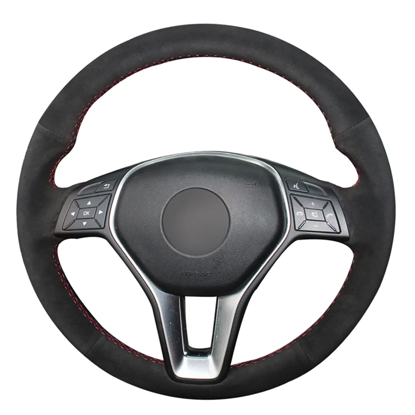 

Black Suede DIY Hand Car Steering Wheel Cover for Mercedes-Benz A-Class 2013-2015 B-Class E-Class 2011-2014 CLA-Class 2013 2014