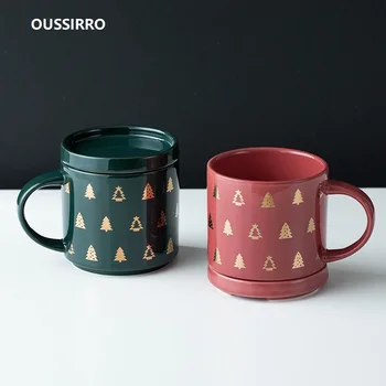 

OUSSIRRO Creative Style Lucky Kitty Cat milk coffee tea mugs with cover Gift box suit children cute and Room decoration