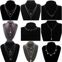 Vintage Multilayer Pendant Necklaces For Women Butterfly  Moon Star Charm Gold Choker Necklace Bohemian Jewelry Party