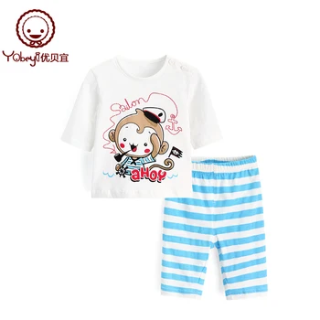 

Yobeyi Children's seven-cent summer air conditioning suit cotton thin baby two sets thin little monkey