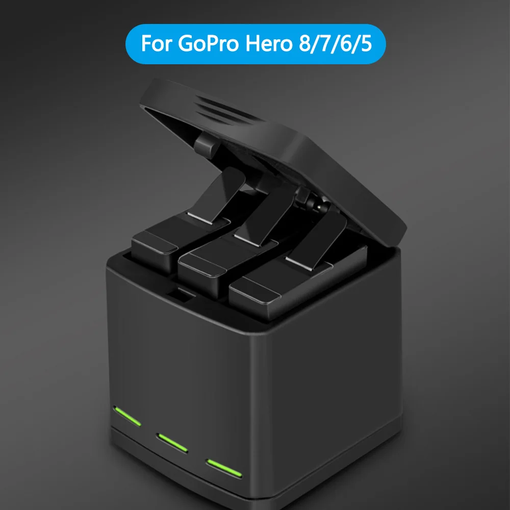Espaços para Câmera Preta com Armazenamento Telesin-bateria com 3 Bateria de 1220mah tipo c para Gopro Hero Cor Carregador 5 6 7 8 - Image 2