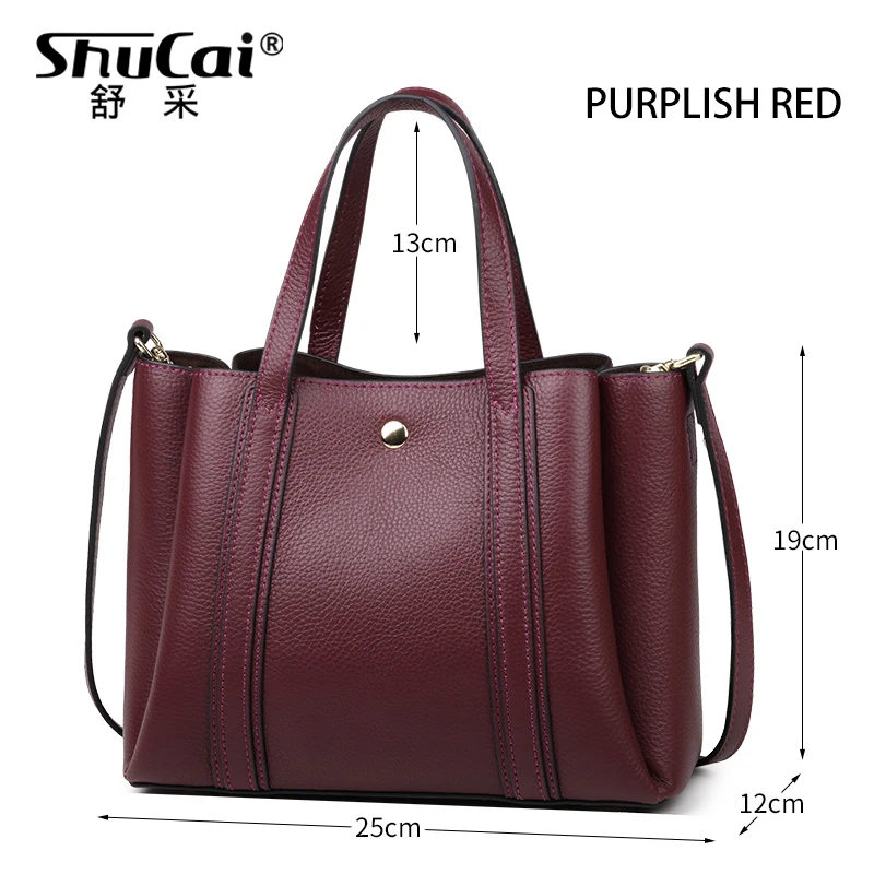PURPLISH RED SHUCAI, женские сумки, натуральная кожа, сумка для женщин, вместительные сумки на плечо, сумки через плечо, высокое качество, кожаные сумки, женская сумка-мессенджер - Цвет: PURPLISH RED