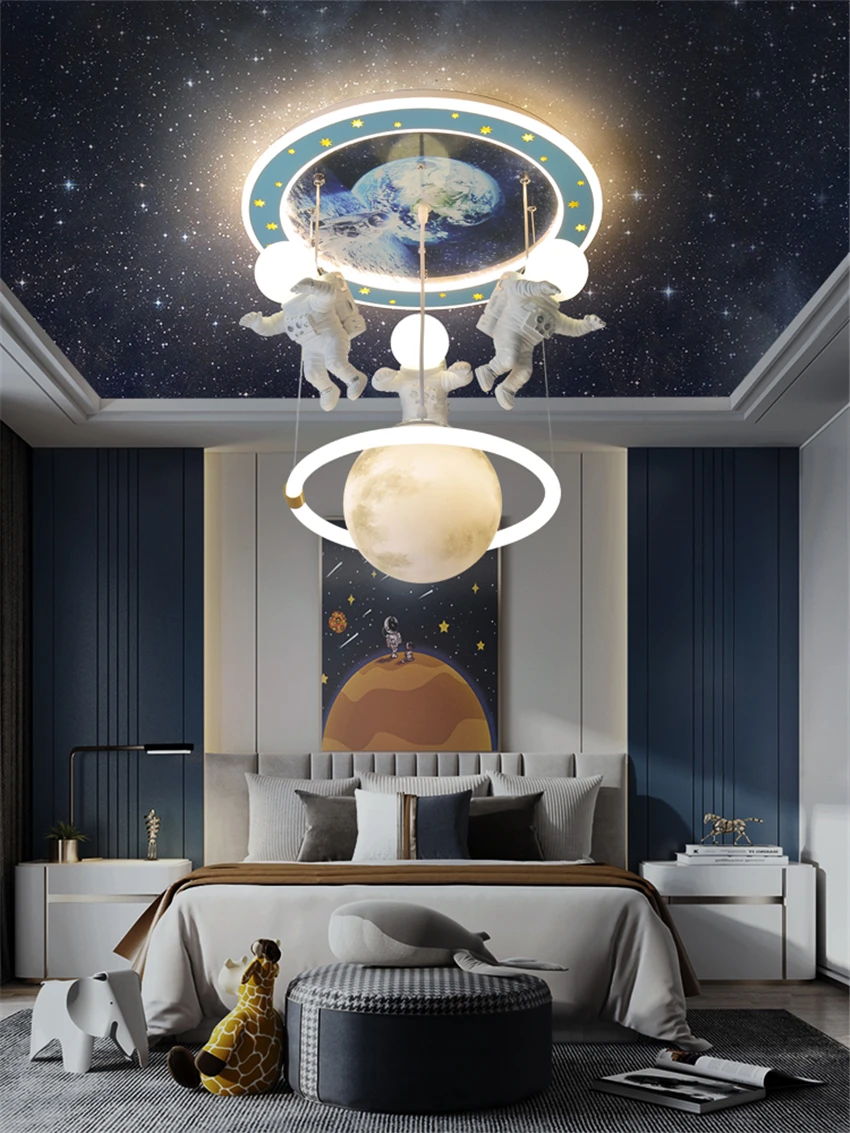

Nordic Astronaut Moon Cartoon Ceiling Lamps Boy Bedroom Study Model Room Children's Room Luxury Home Decoration Ceiling Lights