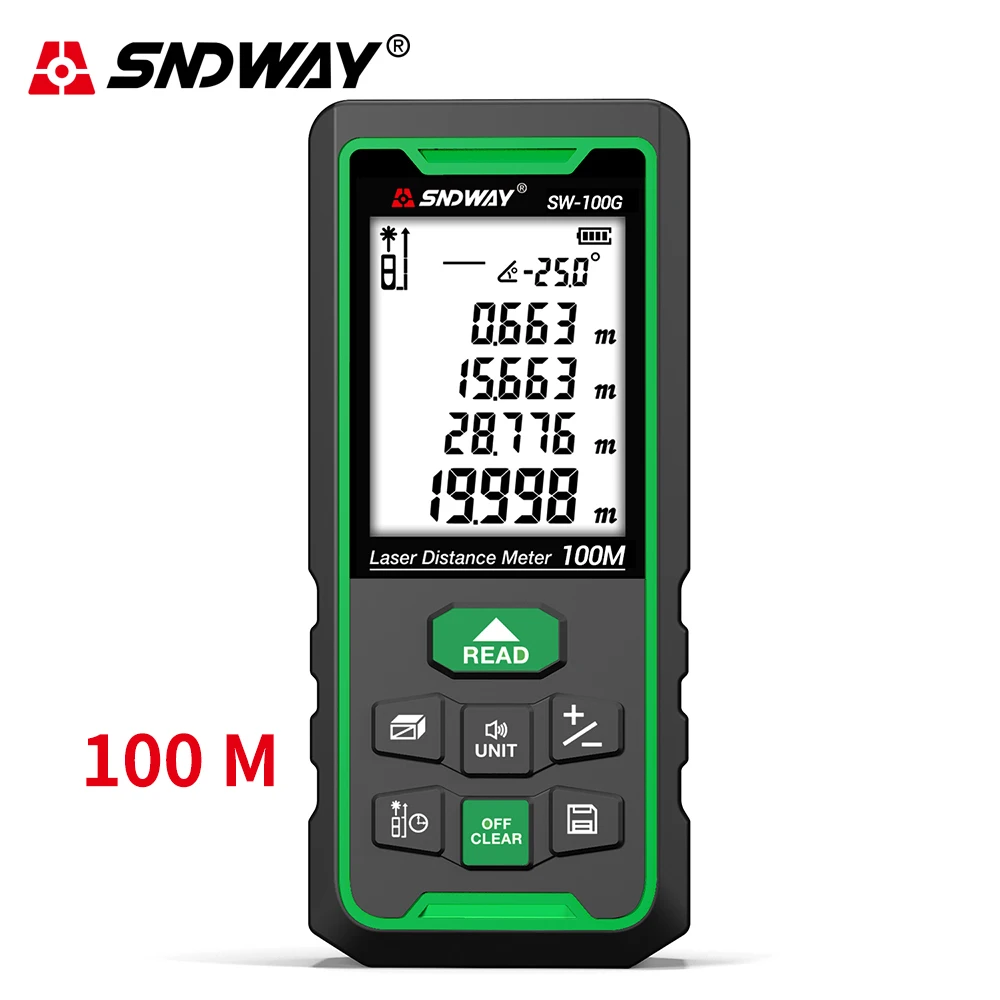 SW-100G 100 M Sndway зеленый лазерный дальномер цифровой дальномер 50 м 70 м 100 м электронная рулетка лазерный дальномер измерительный лазер Trena - Цвет: SW-100G 100 M