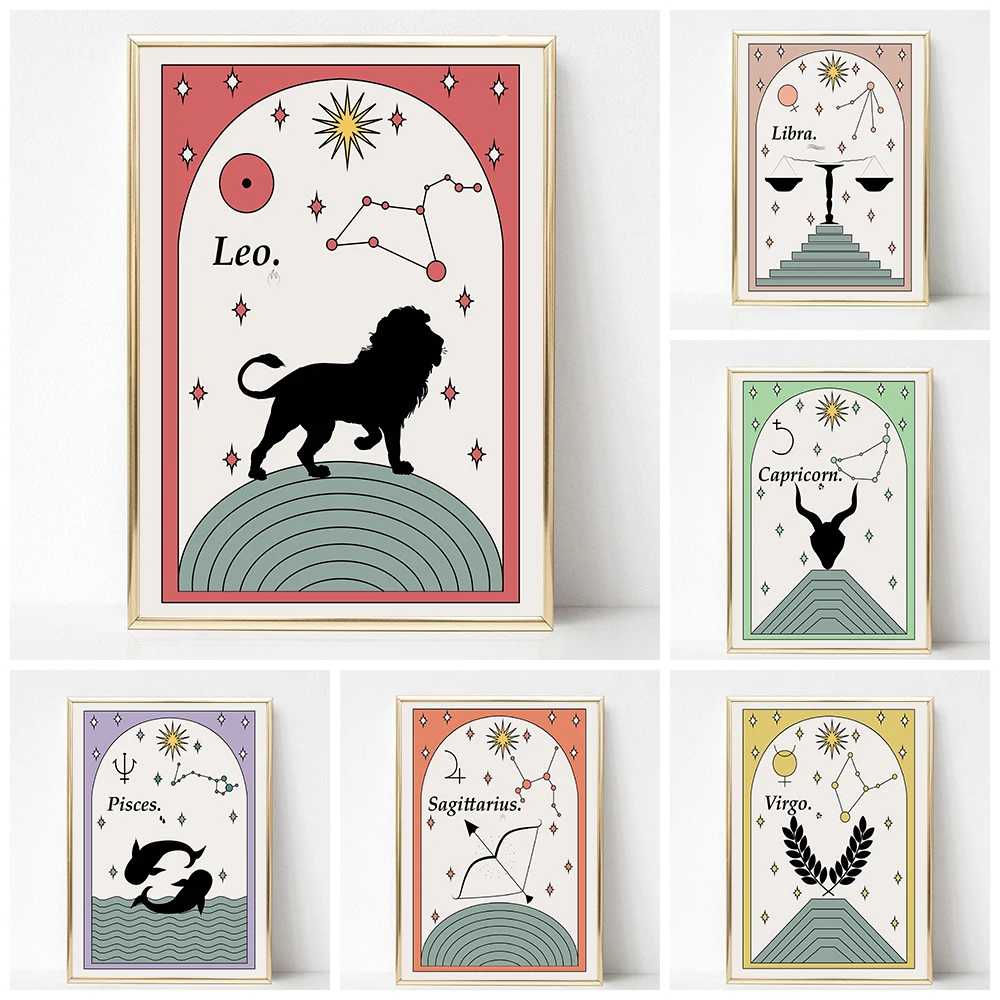 

Zodiac Print Wall Art Decor Horoscope Astrology Sagittarius Taurus Leo Pisces Canvas Poster Nordic Cartoon Pictures For Bed Room
