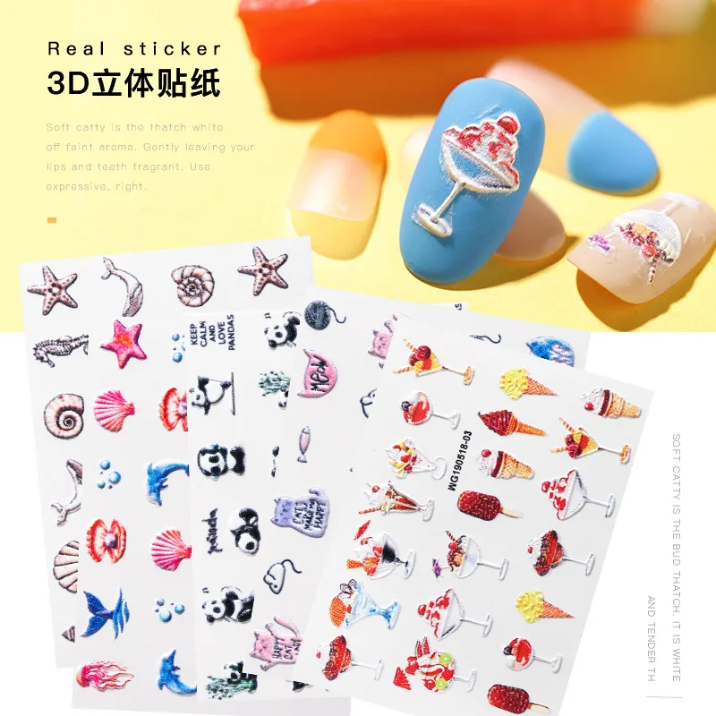 

3d Engraved Flower Water Slide Decals Set DIY Design Nail Stickers Art Decoration