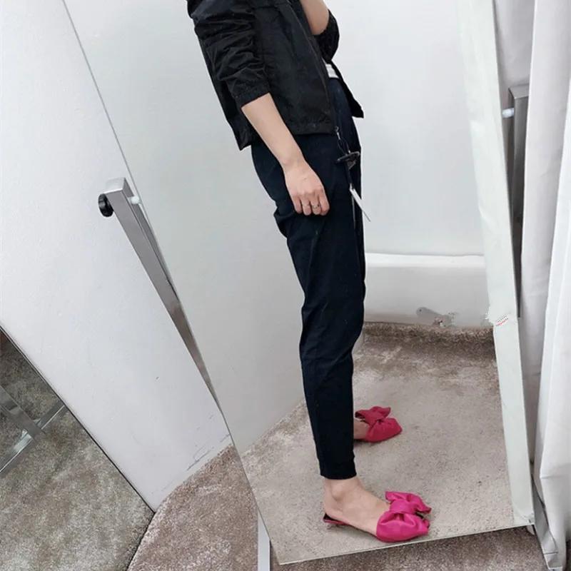 Розовые шлепанцы на каблуке с бантиком бабочкой женская обувь для улицы Женские