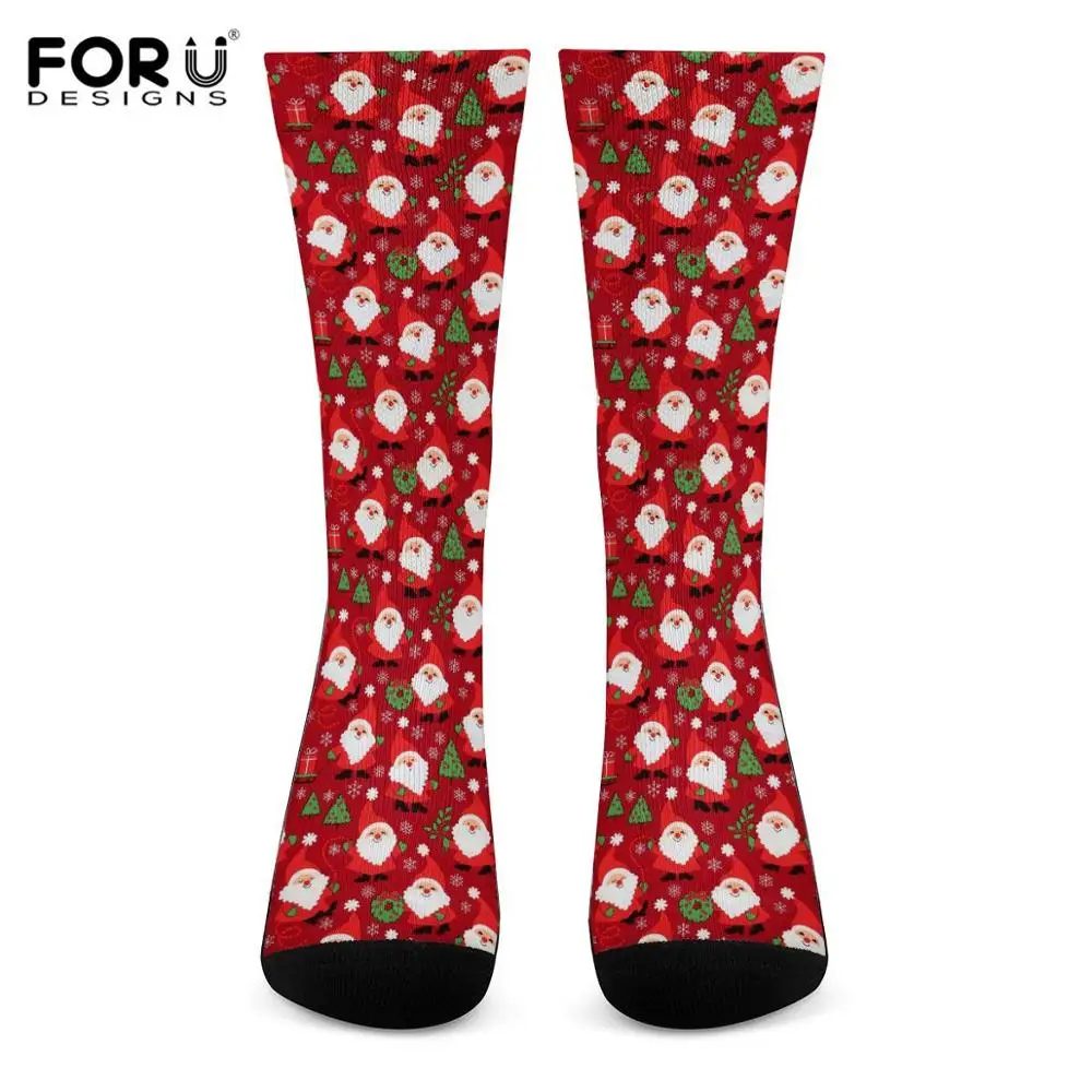 FORUDESIGNS/красный праздничный стиль, чулки для женщин и мужчин, зимние домашние носки для сна, Рождественские узоры, унисекс, теплые длинные милые хлопковые чулки