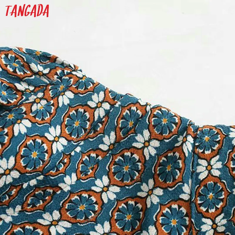 Tangada, женская блузка с цветочным принтом, водолазка, оборки, длинный рукав, шикарная винтажная рубашка, blusas femininas 5Z87