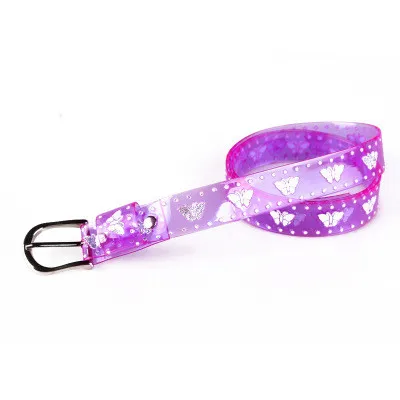 Purple New 90s Bling Unif Стиль Сладкий пояс для женщин Винтаж Thunderbolt разноцветные лазерная бабочка прозрачный желе эстетический Tumblr ремень - Цвет: Purple New