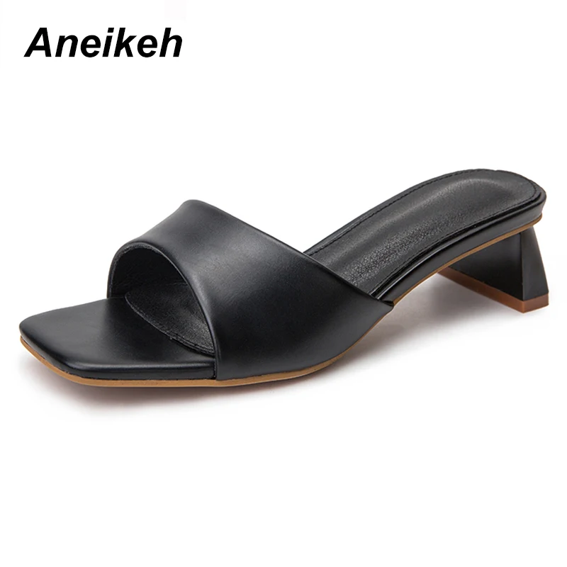 Black Aneikeh/пикантные шлепанцы без задника на среднем каблуке; женские пляжные шлепанцы с открытым носком на необычном высоком каблуке; летние туфли без задника; модельные туфли-лодочки; размеры 41, 42 - Цвет: Black