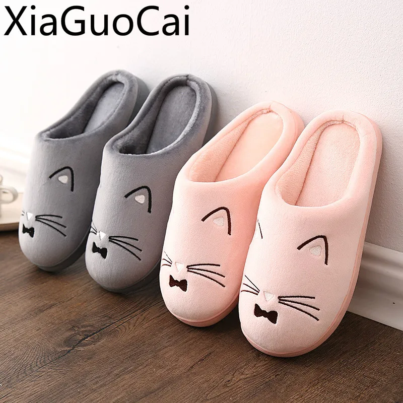 

Newest Cat Cute Home Men Winter Slippers Couple Cotton Slippers Unisex Floor Slip-proof Warm Slippers Cartoon Shoes