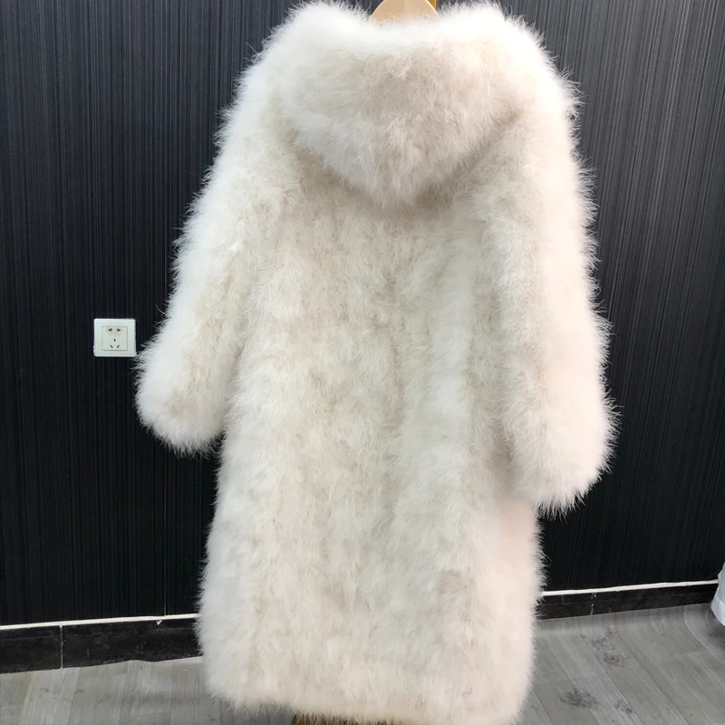 Lange Marabou-Jacke mit Flauschigen Federn, Winter-Damenbekleidung, Oberbekleidung, Warmer Mantel, Abendgarderobe, Geschenk für die Ehefrau, Türkische Federn – Detail 6