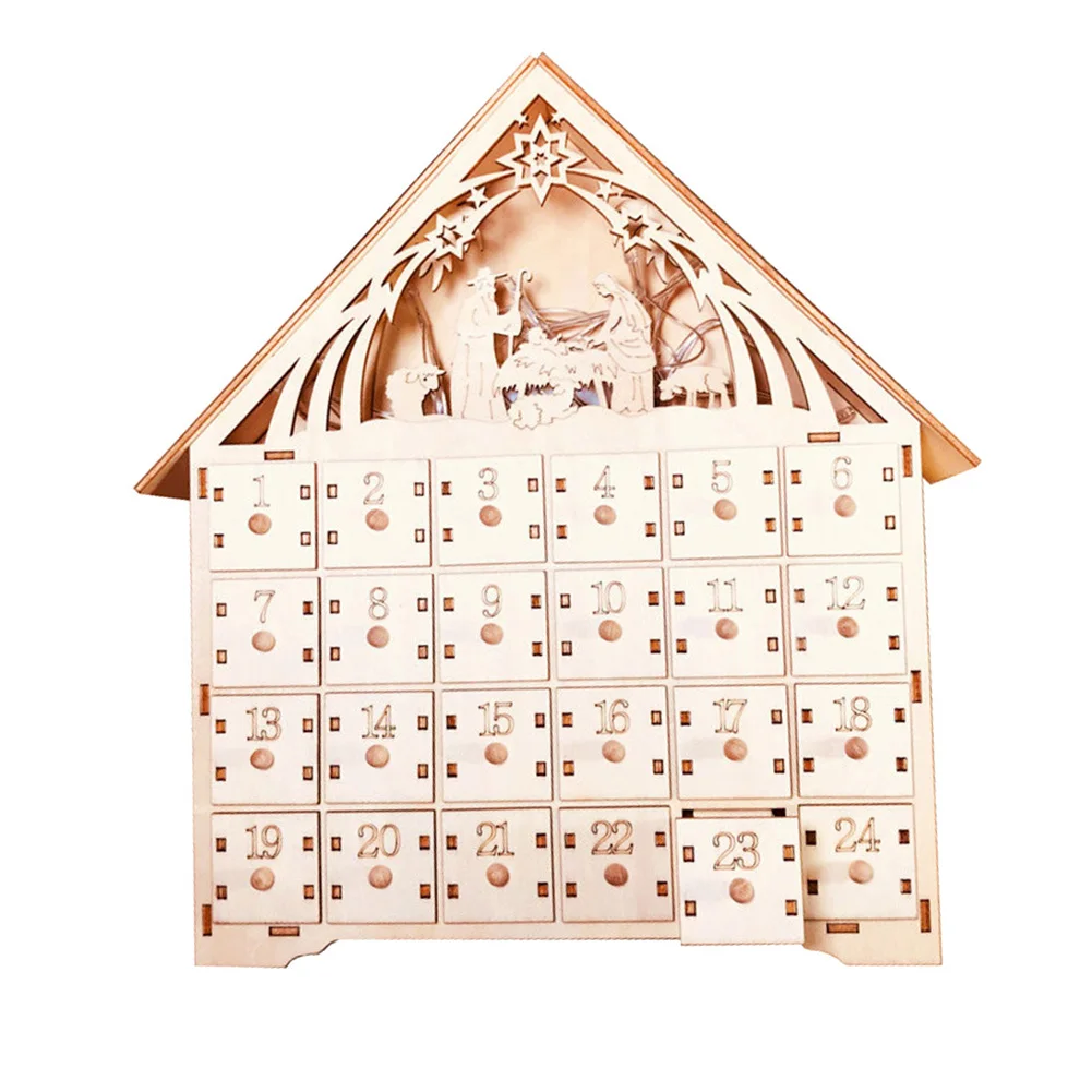 Wooden Advent Calendar Countdown Lights Christmas Party 24 Pull-Out Drawers LED Light RT99